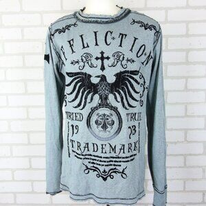 Affliction Reversible Thermal Long Sleeve Shirt Mens XL Slim Goth Grunge Y2K